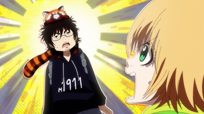 Scene cut from Dekin no Mogura, featuring Maggie-kun and Sukekiyo as voiced by Aki Toyosaki and Mafia Kajita.